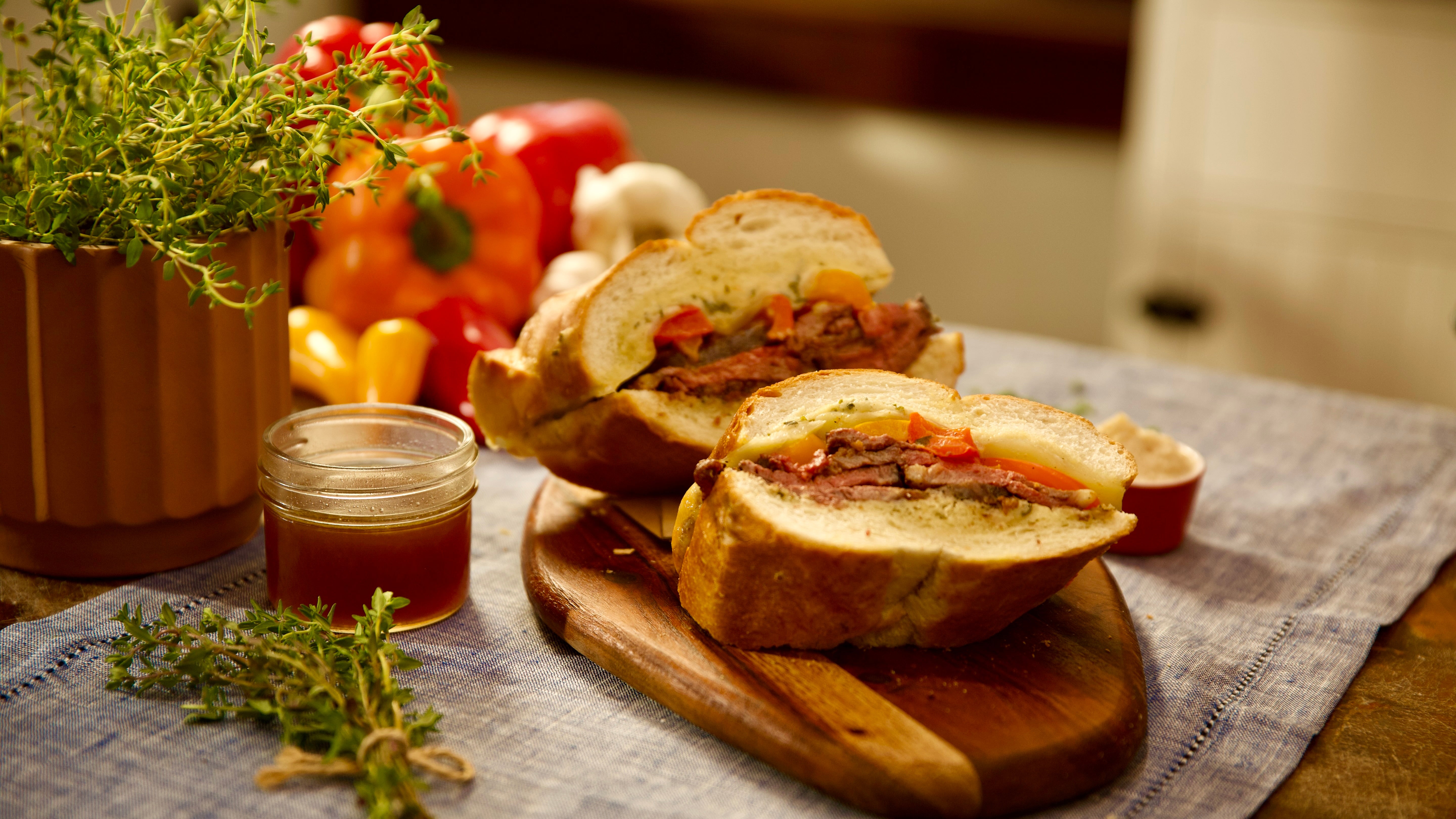 French Dip Sandwich with Au Jus & Horseradish Herb Butter