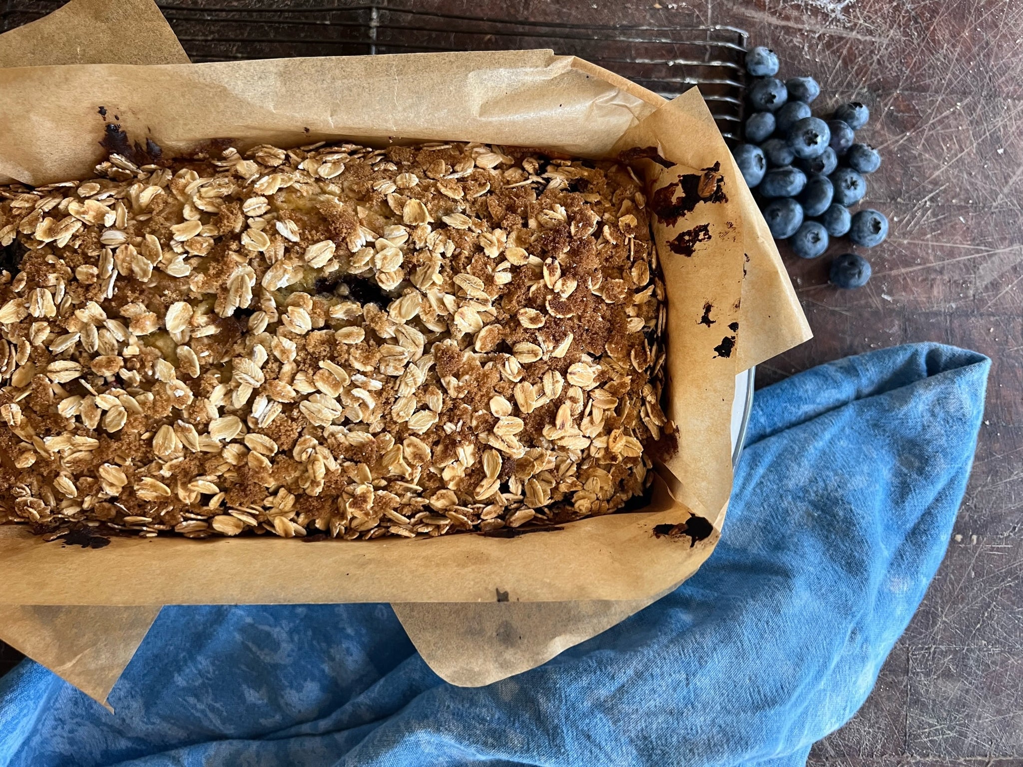 Blueberry Banana Bread Topped with an Oatmeal Crumble